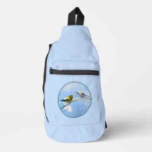 Abend Grosbeak Wintergemälde Original Vogelkunst Crossbody Bag