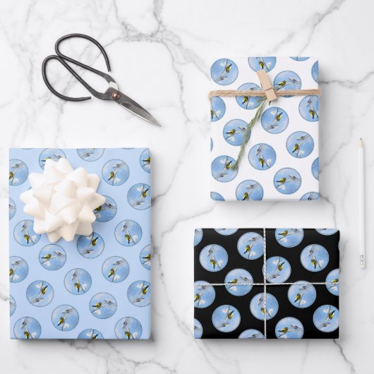 Abend Grosbeak Wintergemälde Original Vogelkunst Geschenkpapier Set (Vorderseite)