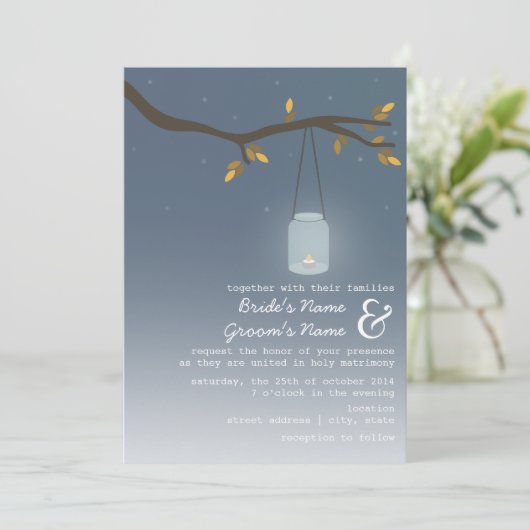 Abend Hochzeit im Herbst - Mason Jar mit Kerze Einladung (Stehend Vorderseite)