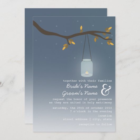 Abend Hochzeit im Herbst - Mason Jar mit Kerze Einladung (Vorne/Hinten)