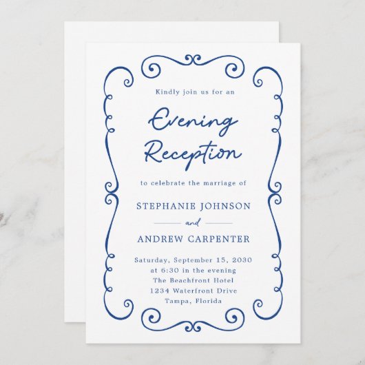 Abend Hochzeitsempfang mit handgezogenem Doodle Einladung (Vorne/Hinten)