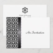 Abend Hochzeitsempfang Schwarz-Weiß-Damast Einladung (Vorne/Hinten)