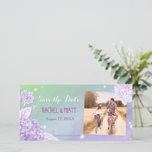 Abend Hydrangeas Wedding Foto Save the Date (Stehend Vorderseite)