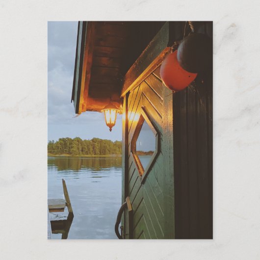 Abend in der Sauna Feiertagspostkarte (Vorderseite)