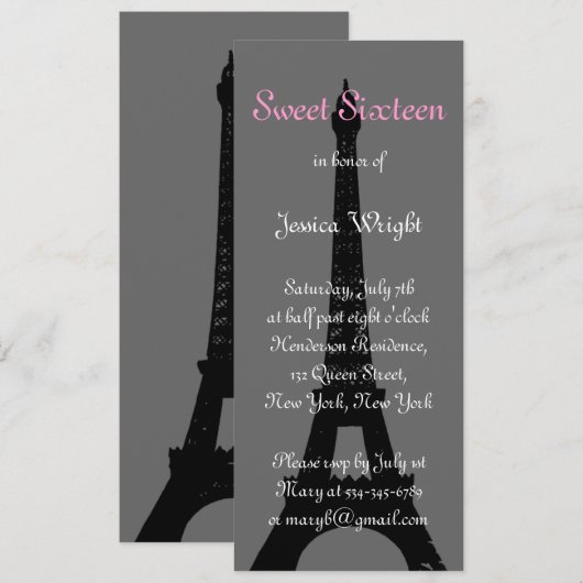 Abend in Paris - 16 . Geburtstag Einladung (Vorne/Hinten)