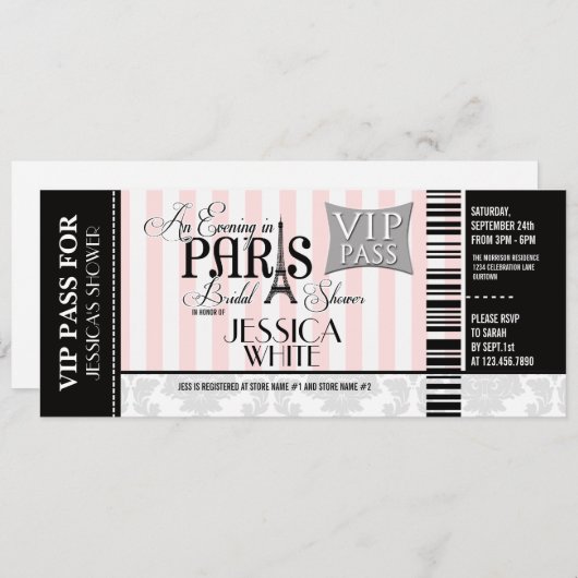 Abend in Paris Bridal Dusche Einladungen (Vorne/Hinten)