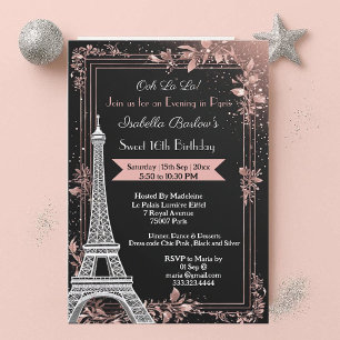 Abend in Paris Eiffelturm Sweet 16 Geburtstag Einladung