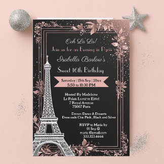Abend in Paris Eiffelturm Sweet 16 Geburtstag Einladung
