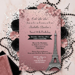 Abend in Paris Eiffelturm Sweet 16 Rosa Hauch Einladung