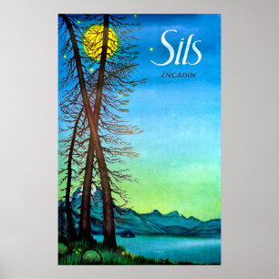 Abend in Sils, Engadin, Schweiz, vintage Poster