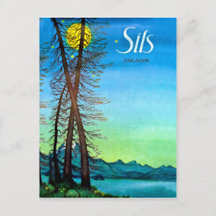 Abend in Sils, England, Schweiz, Vintag Postkarte