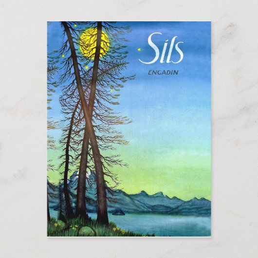 Abend in Sils, England, Schweiz, Vintag Postkarte (Vorderseite)