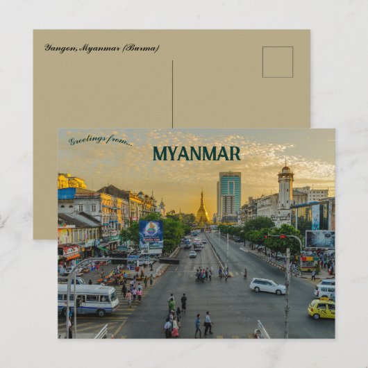 Abend in Yangon-Myanmar Postkarte (Vorne/Hinten)