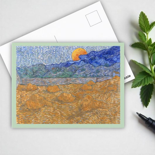 Abend Landschaft mit aufstrebendem Mond von Van Go Postkarte