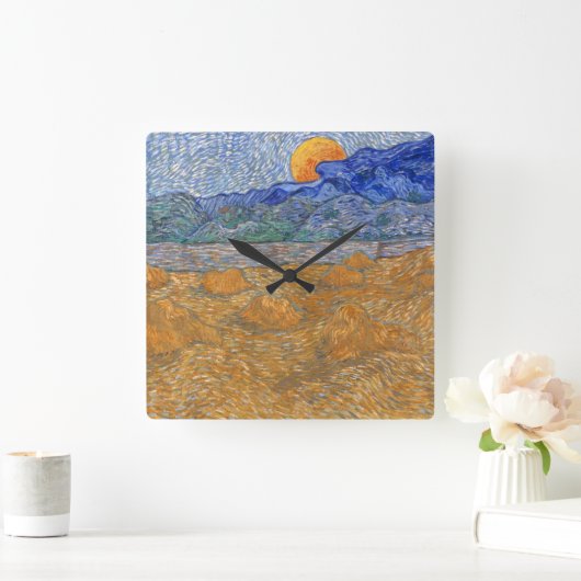 Abend Landschaft mit aufstrebendem Mond von Van Go Quadratische Wanduhr (Zuhause)