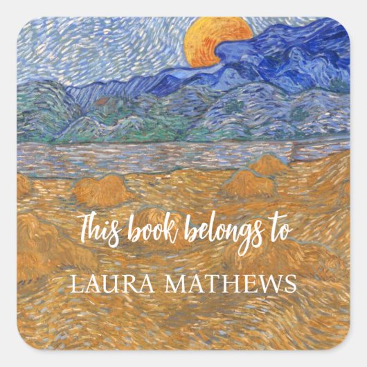 Abend Landschaft mit aufstrebendem Mond von Van Go Quadratischer Aufkleber (Vorderseite)