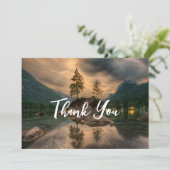 Abend Mountain Lake Foto Dankeskarte (Stehend Vorderseite)