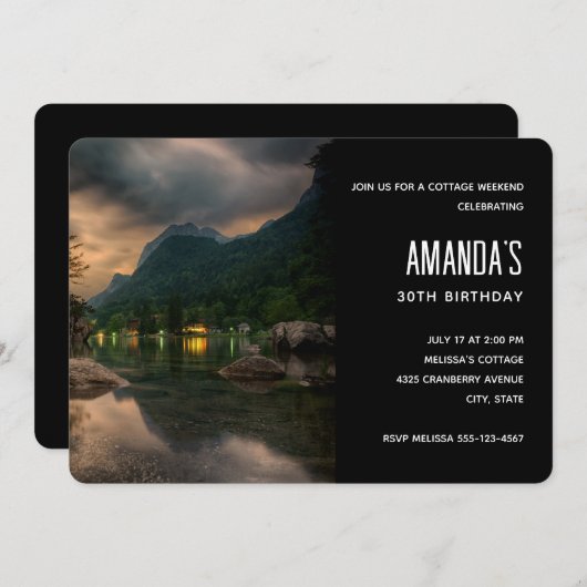 Abend Mountain Lake Foto Geburtstag Einladung (Vorne/Hinten)