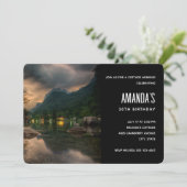 Abend Mountain Lake Foto Geburtstag Einladung (Stehend Vorderseite)