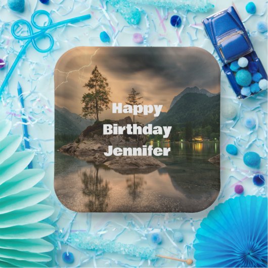 Abend Mountain Lake Foto Geburtstag Pappteller (Party)