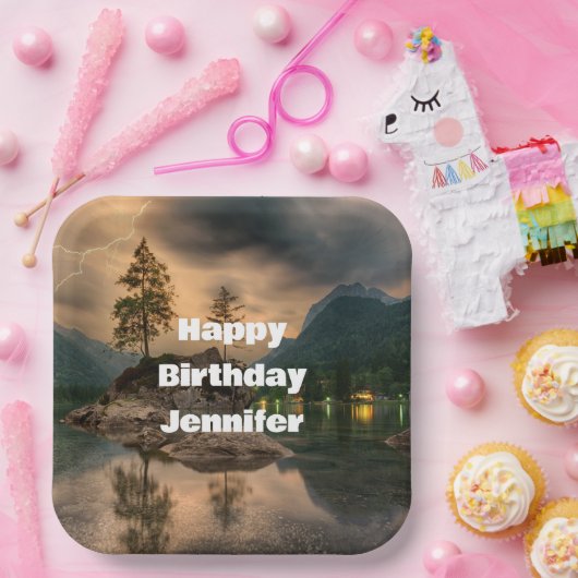 Abend Mountain Lake Foto Geburtstag Pappteller (Party)