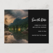 Abend Mountain Lake Foto Save the Date Einladungspostkarte (Vorderseite)