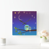 Abend Owls Wall Clock Quadratische Wanduhr (Zuhause)