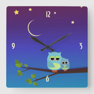 Abend Owls Wall Clock Quadratische Wanduhr