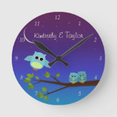 Abend Owls Wall Clock Runde Wanduhr (Vorderseite)