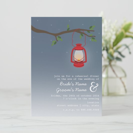 Abend Probe Abendessen - Rotes Öl Laterne Einladung (Stehend Vorderseite)