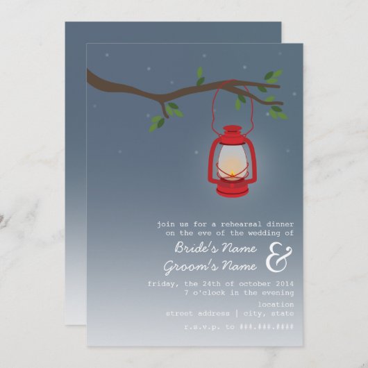 Abend Probe Abendessen - Rotes Öl Laterne Einladung (Vorne/Hinten)