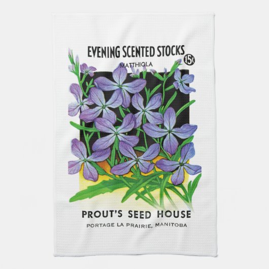 Abend-Scented Stocks Seed Packet Label Geschirrtuch (Vertikal)