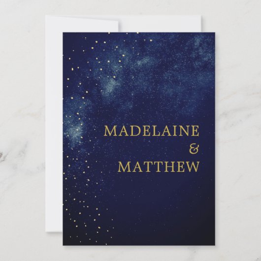 Abend Sky Astral Gold Stars Blue Wedding Einladung (Rückseite)