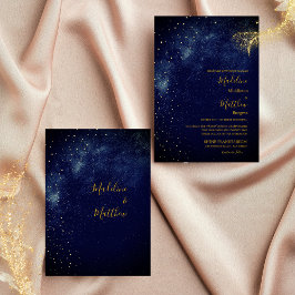 Abend Sky Astral Gold Stars Blue Wedding Einladung