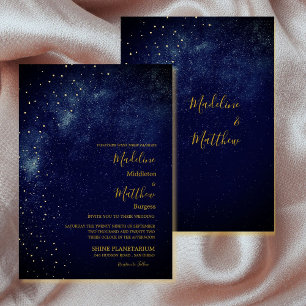 Abend Sky Astral Gold Stars Blue Wedding Einladung
