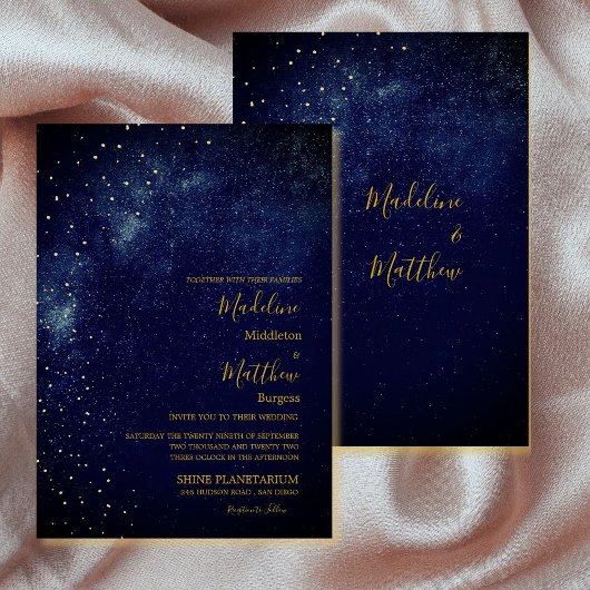 Abend Sky Astral Gold Stars Blue Wedding Einladung