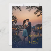 Abend Sky Astral Gold Stars Foto Blue Wedding Einladung (Rückseite)