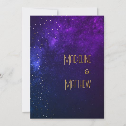 Abend Sky Astral Gold Stars Lila Hochzeit Einladung (Rückseite)