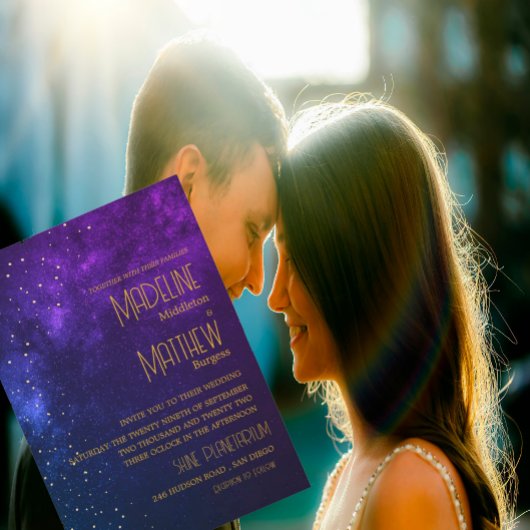 Abend Sky Astral Gold Stars Lila Hochzeit Einladung