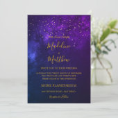 Abend Sky Celestial Gold Stars Lila Hochzeit Einladung (Stehend Vorderseite)