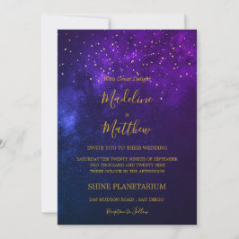 Abend Sky Celestial Gold Stars Lila Hochzeit Einladung