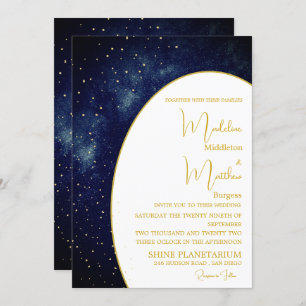 Abend Sky Gold Stars Blue Modern Wedding Einladung