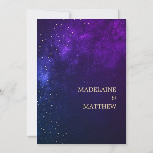 Abend Sky Gold Stars Lila Hochzeitsfeier Probe Einladung (Rückseite)