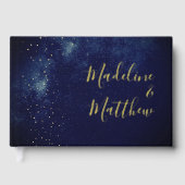 Abend Sky Moon Gold Stars Blue Wedding Gästebuch (Vorderseite)