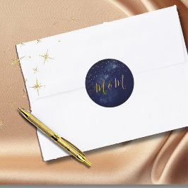 Abend Sky Moon Gold Stars Blue Wedding Runder Aufkleber