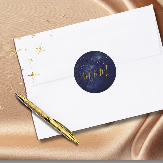 Abend Sky Moon Gold Stars Blue Wedding Runder Aufkleber
