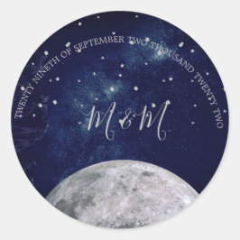 Abend Sky Moon Silver Stars Blue Wedding Runder Aufkleber