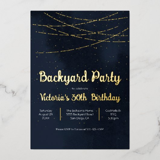 Abend Sky String of lights Backyard Party Folieneinladung (Vorderseite)