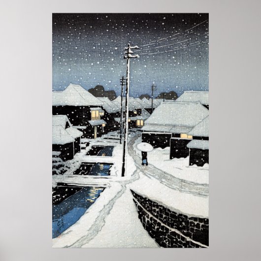 Abend Snow at Terajima Village Hasui Kawase Poster (Vorne)