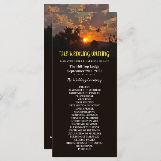 Abend Sonnenuntergang, rustikale Hochzeit Programm (Vorne/Hinten)